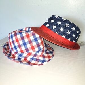 Set of 2! USA Patriotic Fedora Hats - Red, White, and Blue